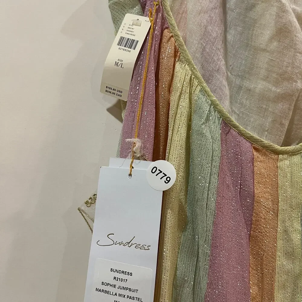 NEW Anthropologie x Sundress Sophie Jumpsuit in Marbella Mix Pastel M / L NWT - Picture 7 of 14